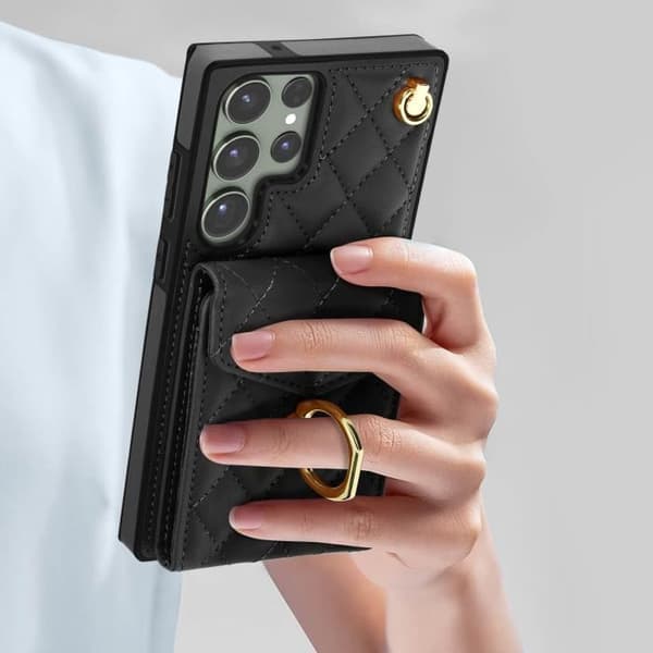 AVIZAR Fodral till Samsung Galaxy S23 Ultra - Plånbok Back Ring Support Svart