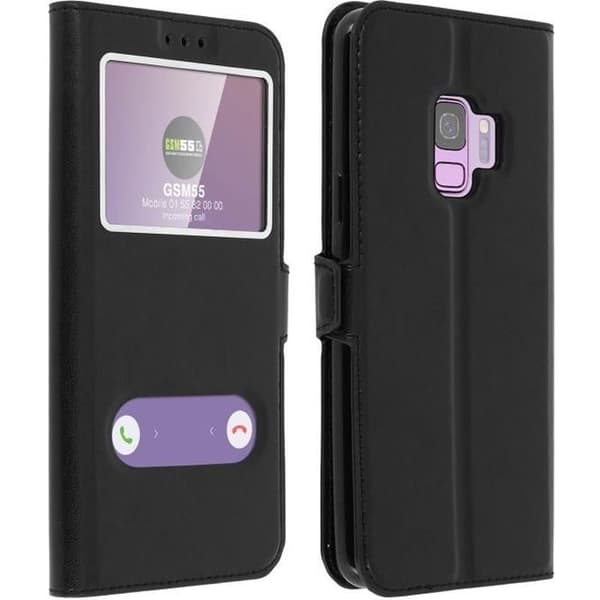 Hölster för Samsung Galaxy S9 - AVIZAR - Silikon Gel Skal - Ekoskinn - Svart - Mjuk