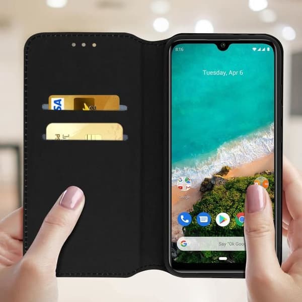 Housse - AVIZAR - Xiaomi Mi A3 - Folio Plånbok - Ekologisk Läder Svart - Stödfunktion