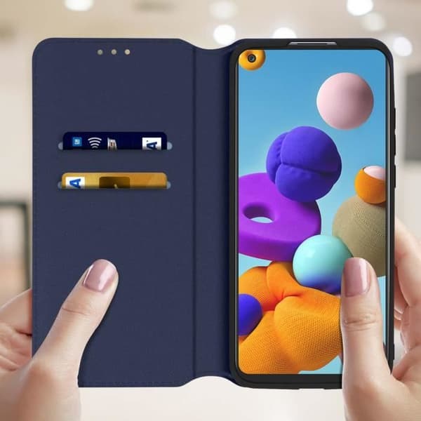 Skal - AVIZAR - Samsung Galaxy A21s - Eco-läder - Nattblå - Stödfunktion
