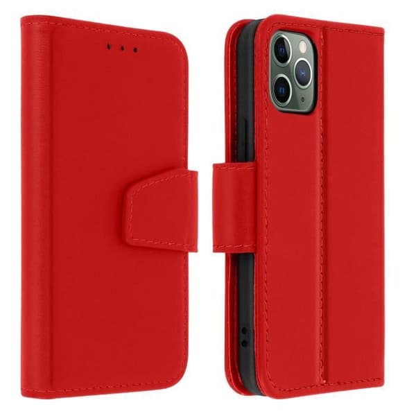 Housse iPhone 11 Pro Max - Apple - Premium Läder - Röd - Video Ställ - Kortfack