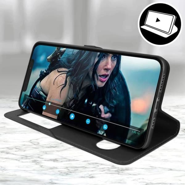 Skal Apple iPhone 12 / 12 Pro Full Body Dubbelfönster Videostöd Svart Svart