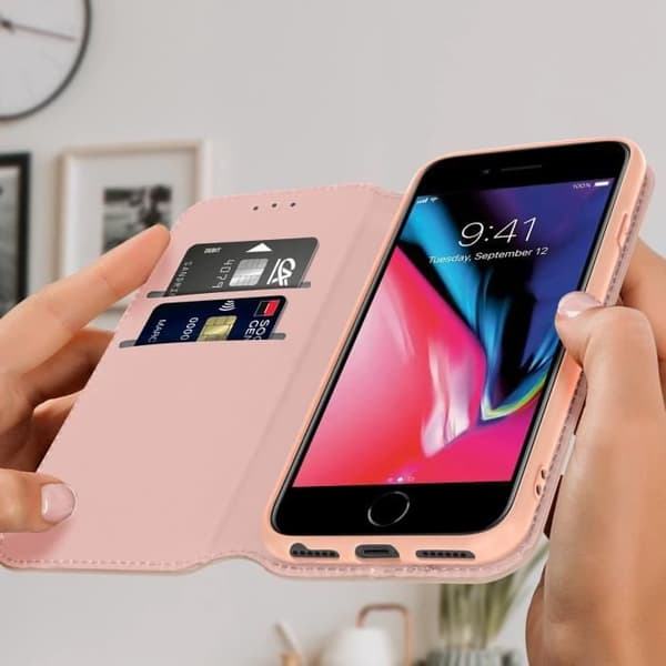iPhone SE 2020, 8, 7, 6 och 6S fodral Flip Wallet Videostöd roséguld Rose