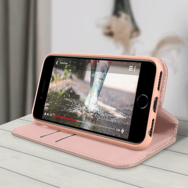 iPhone SE 2020, 8, 7, 6 och 6S fodral Flip Wallet Videostöd roséguld Rose