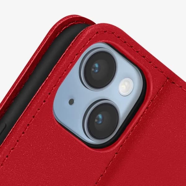 Premium läderfodral till iPhone 14 med korthållare och videostödfunktion - AVIZAR - Röd