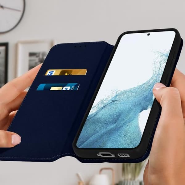 AVIZAR Fodral till Samsung Galaxy S23 - Blå - Hårt skal - Magnetisk flik - Videostöd