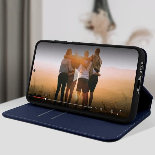 AVIZAR Fodral till Samsung Galaxy S23 - Blå - Hårt skal - Magnetisk flik - Videostöd