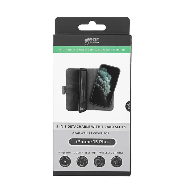 Mobilcover 2i1 MagSerie 7 kort Genanvendt iPhone 15 Plus Sort