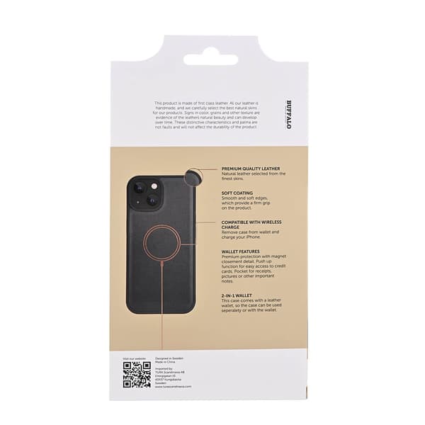 Buffalo iPhone 15 Fodral 2in1 Äkta Läder Svart