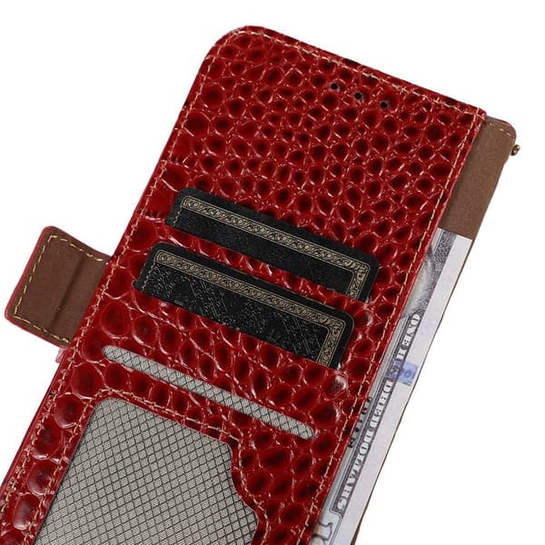 iPhone 15 Fodral RFID Äkta Läder Krokodil Textur Röd