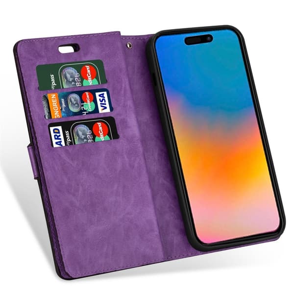 iPhone 15 Multifunktionellt Fodral Lila