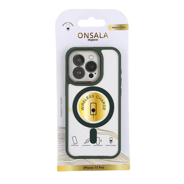 ONSALA iPhone 15 Pro Skal Bumper MagSafe Grön/Transparent