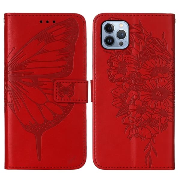 iPhone 15 Pro Fodral Med Fjäril Tryck Röd