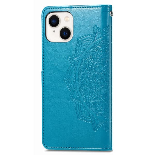 iPhone 15 Plus Fodral Mandala Läder Blå
