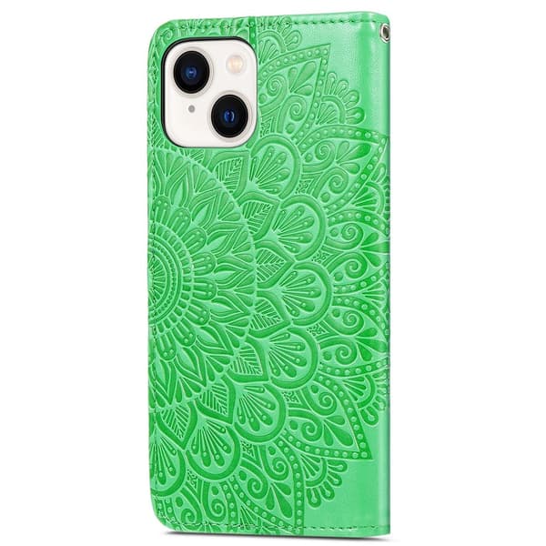 iPhone 15 Plus Fodral Läder Med Tryck Grön