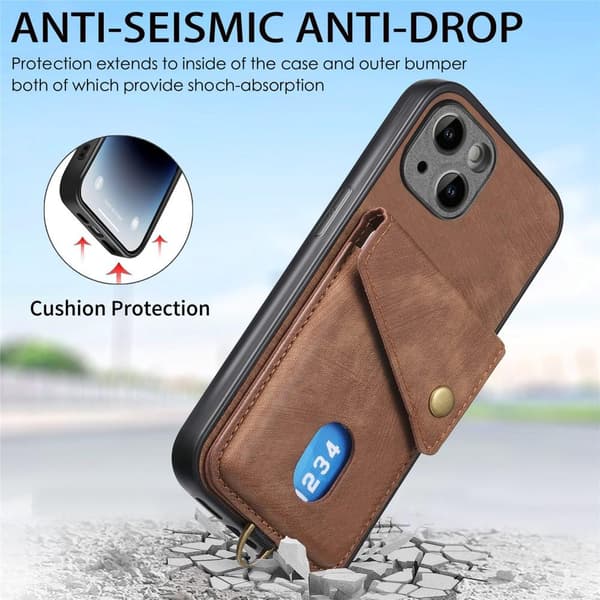 iPhone 15 Plus Skal Retro Läder Med Kortfack Brun