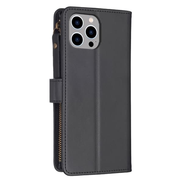iPhone 15 Pro Max 9-Kort Multifunktionellt Läder Fodral Svart