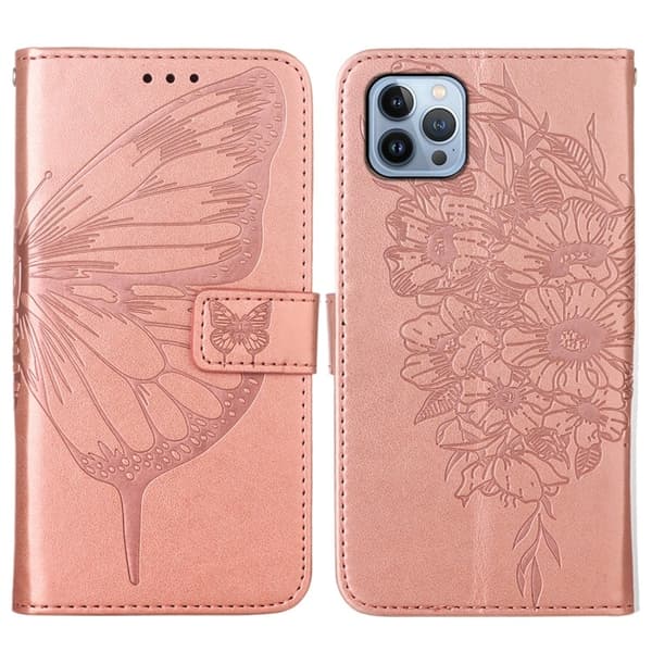 iPhone 15 Pro Max Fodral Fjäril Tryck Roséguld