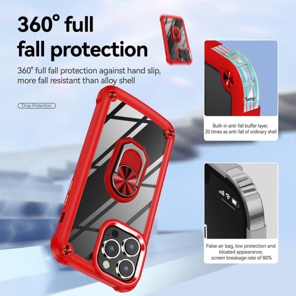 iPhone 15 Pro Max Skal Shockproof Ring Hybrid Röd