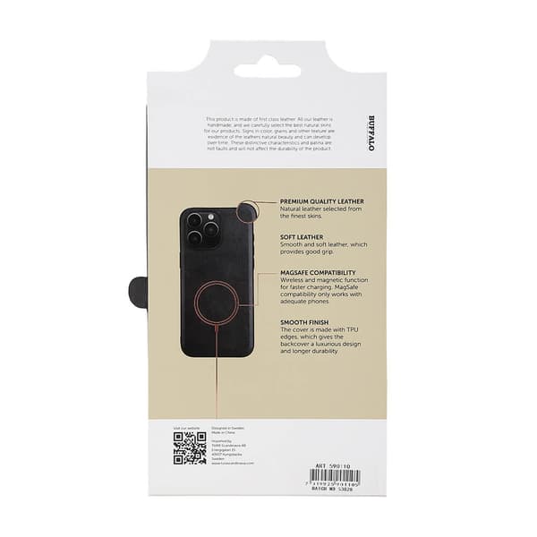 Buffalo iPhone 15 Pro Max Kuori Aito nahka MagSeries Musta