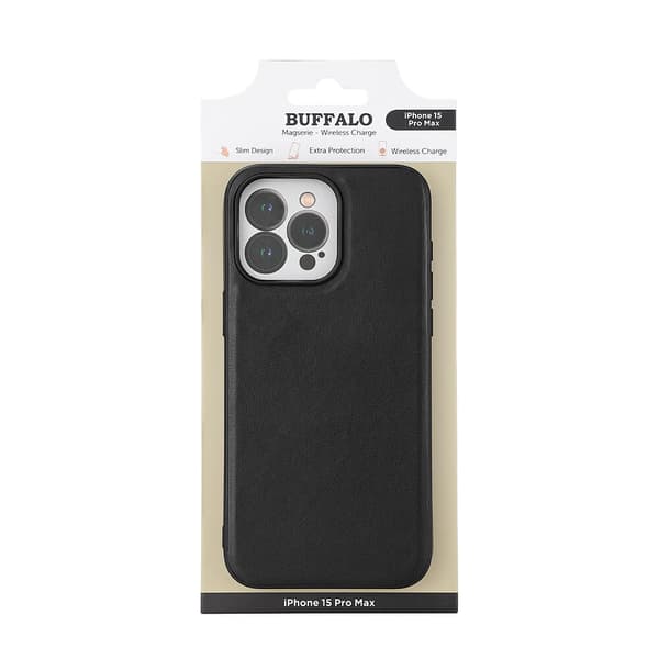 Buffalo iPhone 15 Pro Max Kuori PU MagSeries Musta
