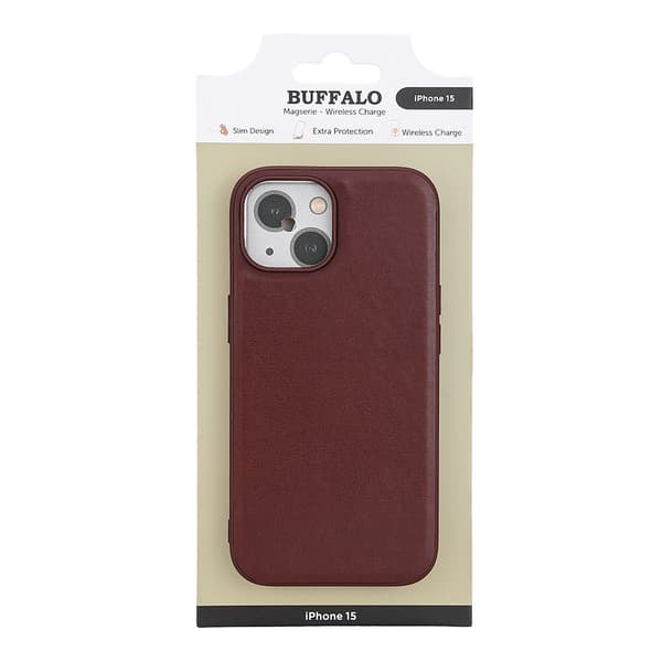 Buffalo iPhone 15 Kuori PU MagSeries Ruskea