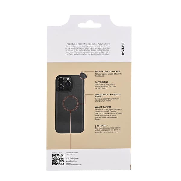 Buffalo iPhone 15 Pro Max Kotelo 3 Korttitaskuja Irrotettava Kuori MagSeries Musta