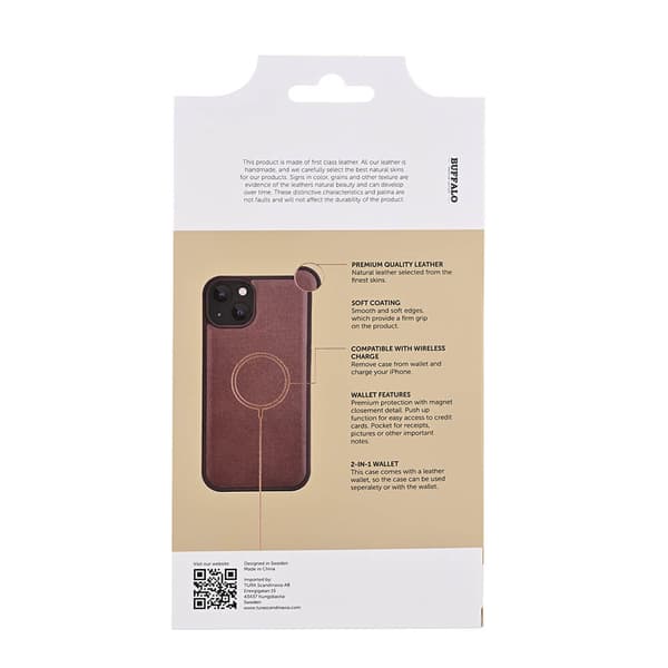 Buffalo iPhone 15 Plus Kotelo 3 Korttitaskuja Irrotettava Kuori MagSeries Ruskea