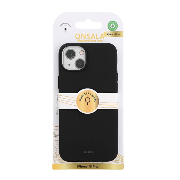 Onsala iPhone 15 Plus Kuori Silicone Touch MagSeries Musta