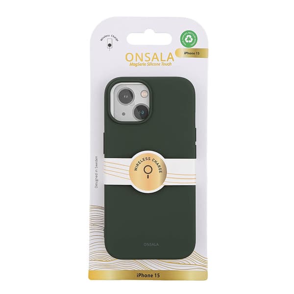 Onsala iPhone 15 Kuori Silicone Touch MagSeries Olive Green