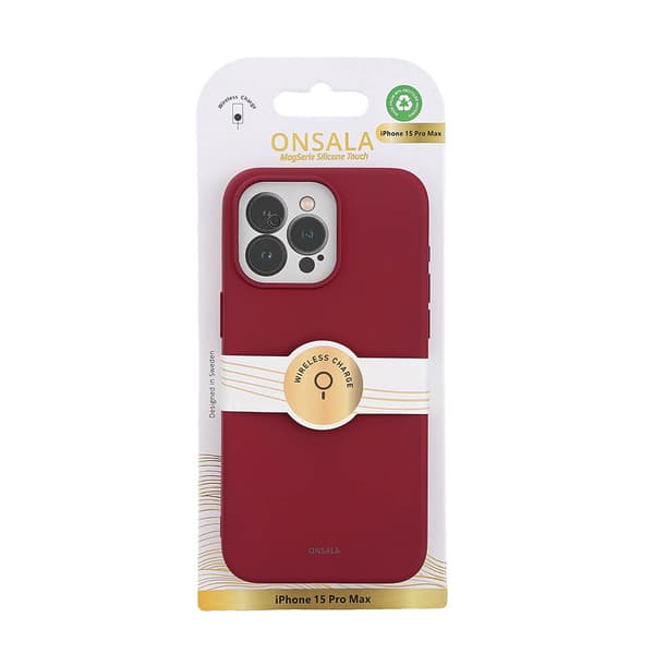 Onsala iPhone 15 Pro Max Kuori Silicone Touch MagSeries Deep Red