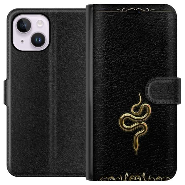 Apple iPhone 15 Plus Lompakkokotelo Kultainen Käärme