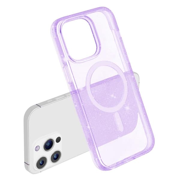 SKALO iPhone 15 Pro Max Glitter Magnetic Ring TPU Suojakuori - Violetti