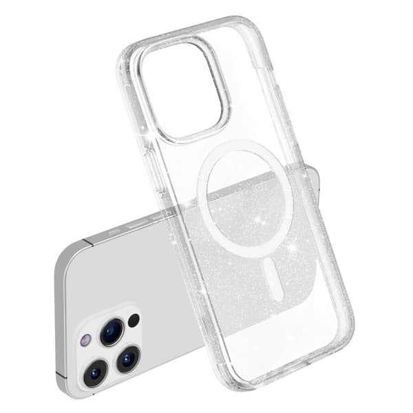 SKALO iPhone 15 Pro Max Glitter Magnetic Ring TPU Suojakuori - Valkoinen