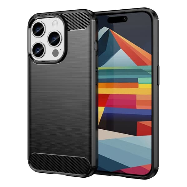 SKALO iPhone 15 Pro Armor Carbon Iskunkestävä TPU suojakuori