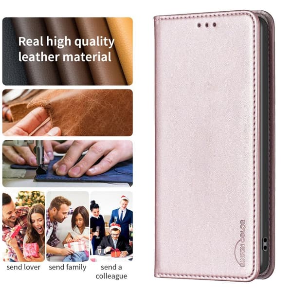 iPhone 15 Pro Max BINFEN COLOR Præget Flip Cover - Rosa guld