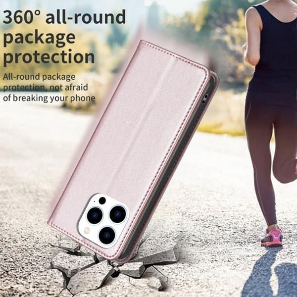 iPhone 15 Pro Max BINFEN COLOR Præget Flip Cover - Rosa guld