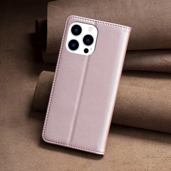 iPhone 15 Pro Max BINFEN COLOR Præget Flip Cover - Rosa guld