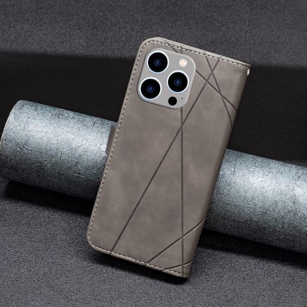 iPhone 15 Pro Max BINFEN COLOR Præget Flip Cover - Grå