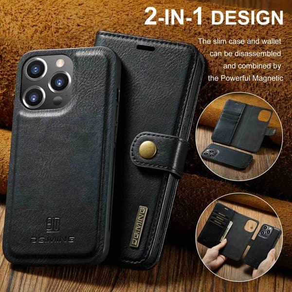DG MING iPhone 15 Pro Max 2-i-1 Magnet Pungetui - Sort