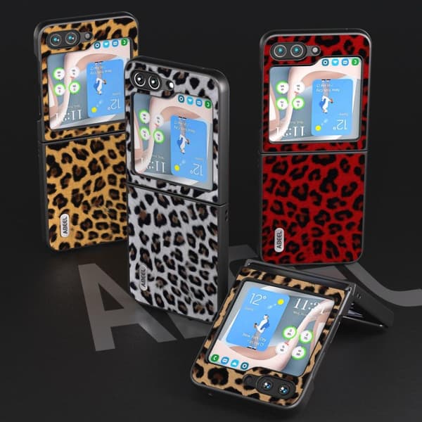 SKALO Samsung Z Flip5 ABEEL Leopardi Suojakuori - Hopea