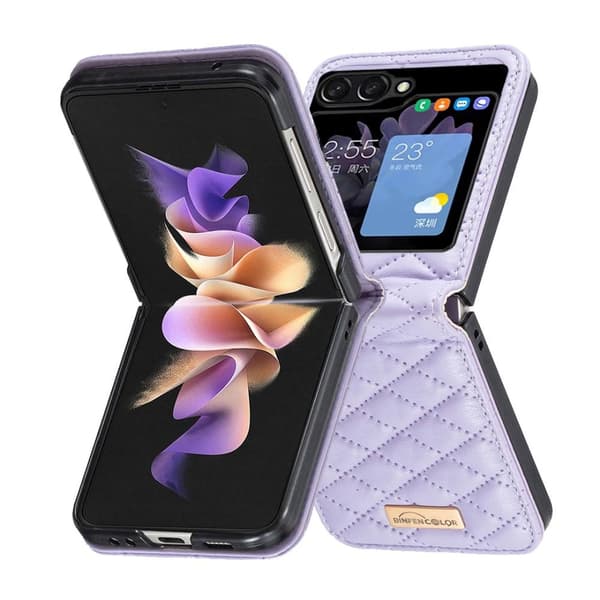 SKALO Samsung Z Flip5 BINFEN COLOR Tikattu Flip Suojakuori - Violetti