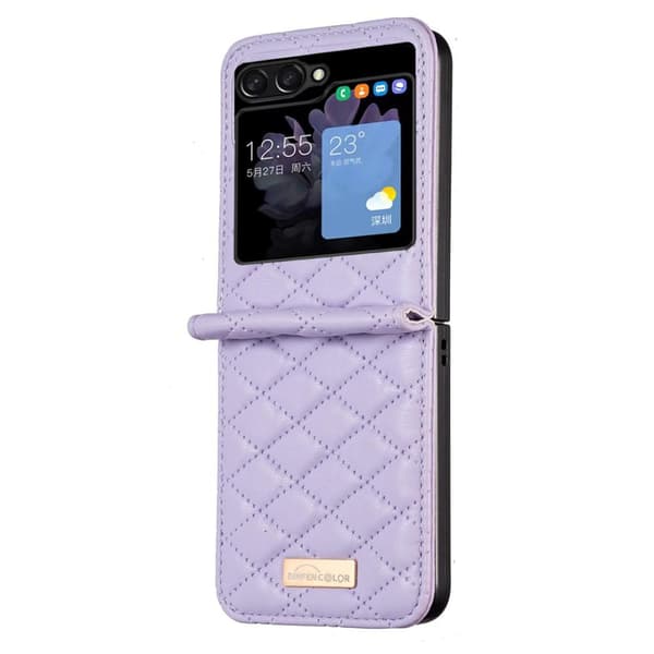 SKALO Samsung Z Flip5 BINFEN COLOR Tikattu Flip Suojakuori - Violetti