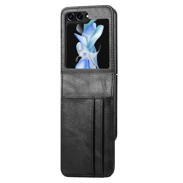 SKALO Samsung Z Flip5 PU-nahkainen Suojakuori Lompakolla - Musta