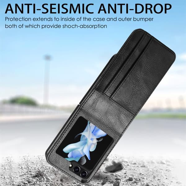SKALO Samsung Z Flip5 PU-nahkainen Suojakuori Lompakolla - Musta