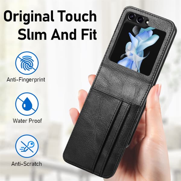 SKALO Samsung Z Flip5 PU-nahkainen Suojakuori Lompakolla - Musta