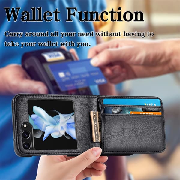SKALO Samsung Z Flip5 PU-nahkainen Suojakuori Lompakolla - Musta