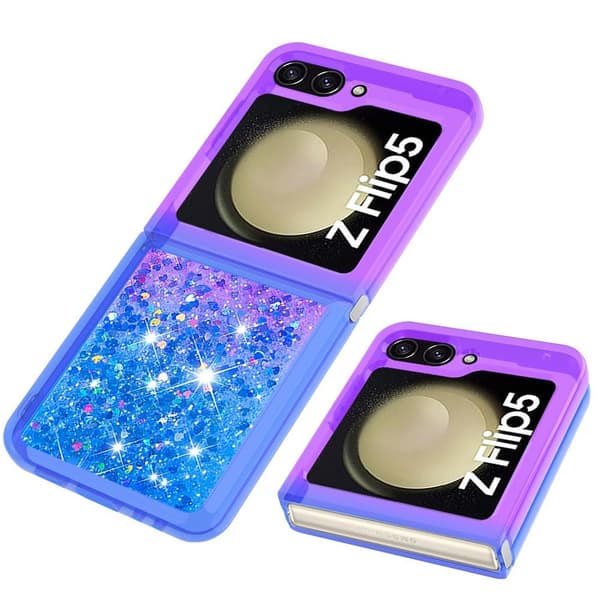 SKALO Samsung Z Flip5 Juoksuhiekka Glitter Sydämet TPU kuori - Violetti-Sininen