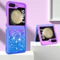 Pikkukuva 6 / 6: SKALO Samsung Z Flip5 Juoksuhiekka Glitter Sydämet TPU kuori - Violetti-Sininen