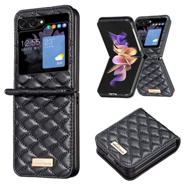 SKALO Samsung Z Flip5 BINFEN COLOR Quiltat Flip Skal - Svart